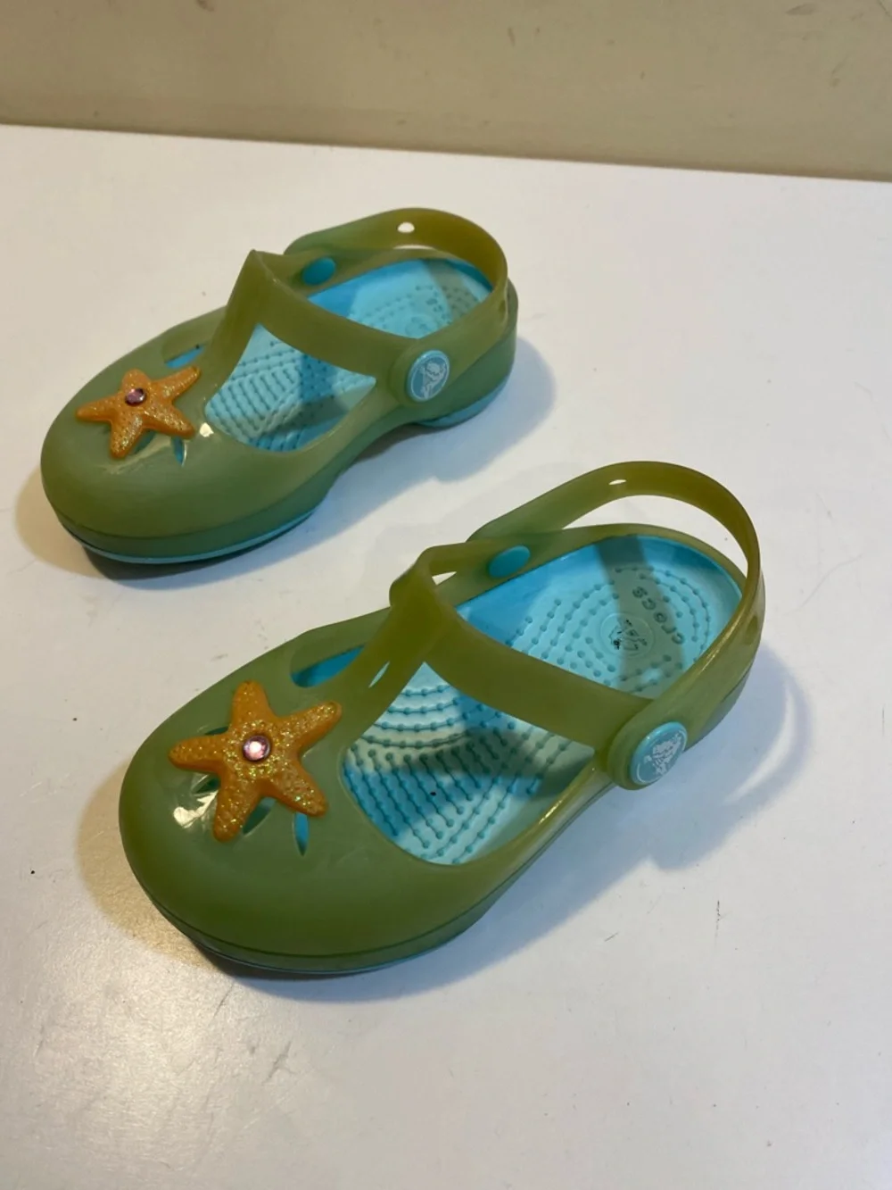 CROCS Isabella Toodlee Girls Green Starfish Clog Sandals C8